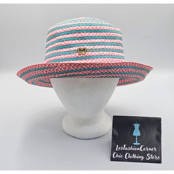 Eric Javits Women's Pink Teal Striped UPF 50+ Packable Squishee Bucket Hat 2701 - Picture 3 of 16